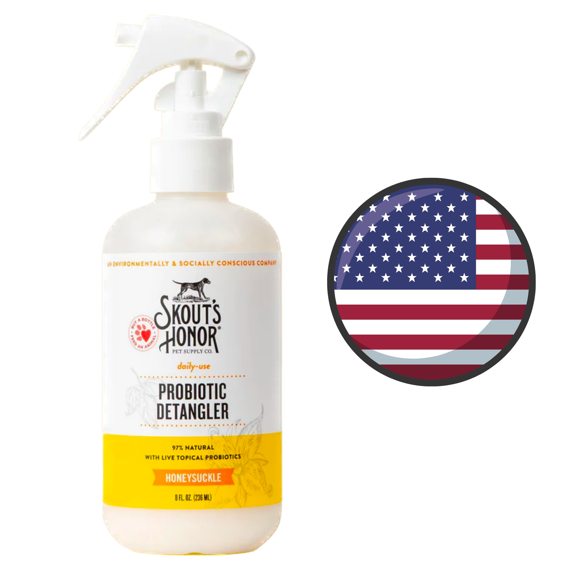 Skout Honour Honeysuckle Pet Detangler Spray probiotic detangler for dogs and cats grooming