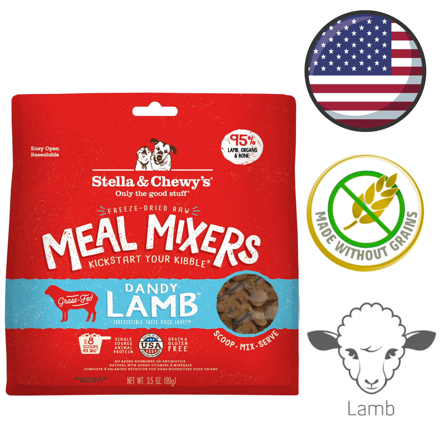 Stella & chewy lamb meal mixers for dogs freeze-dried raw meal mixers with lamb flavor and grain-free recipe