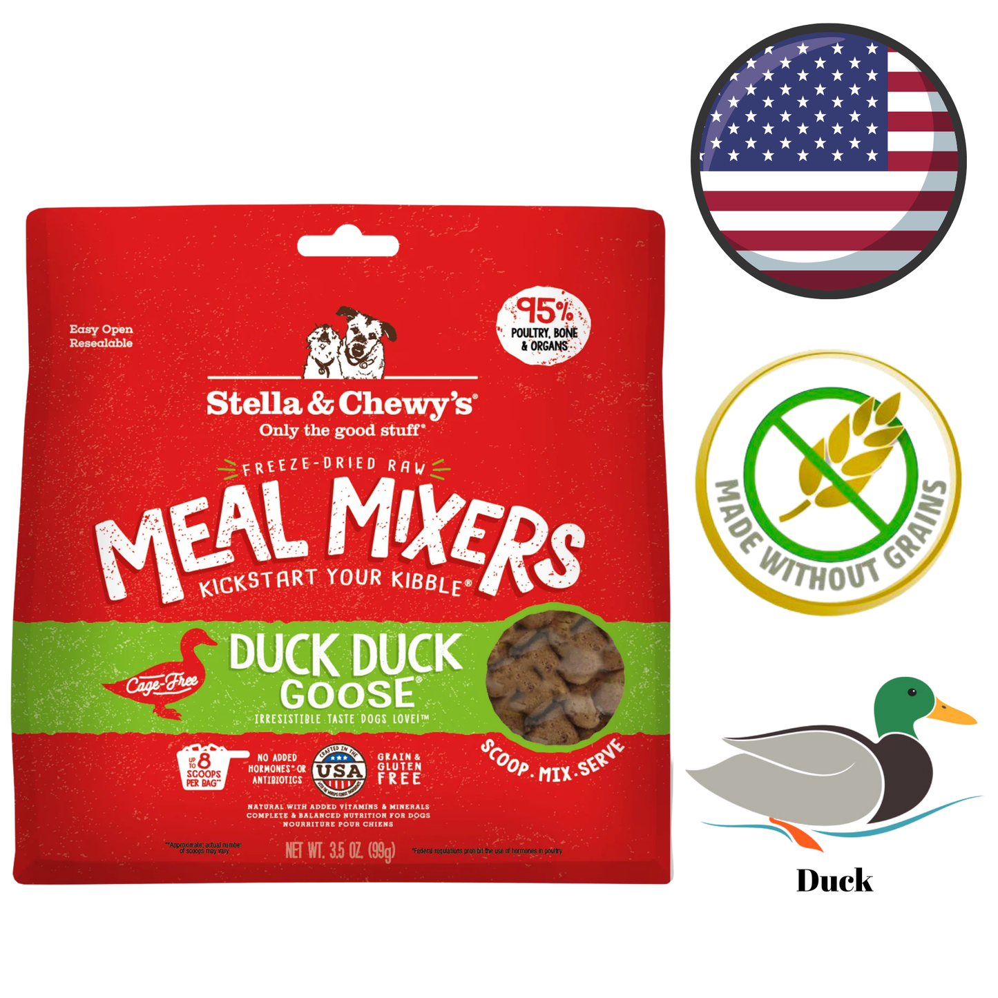 Stella & Chewy's - Duck Duck Goose Freeze Dried Raw Meal Mixers For Dogs - 3.5 Oz