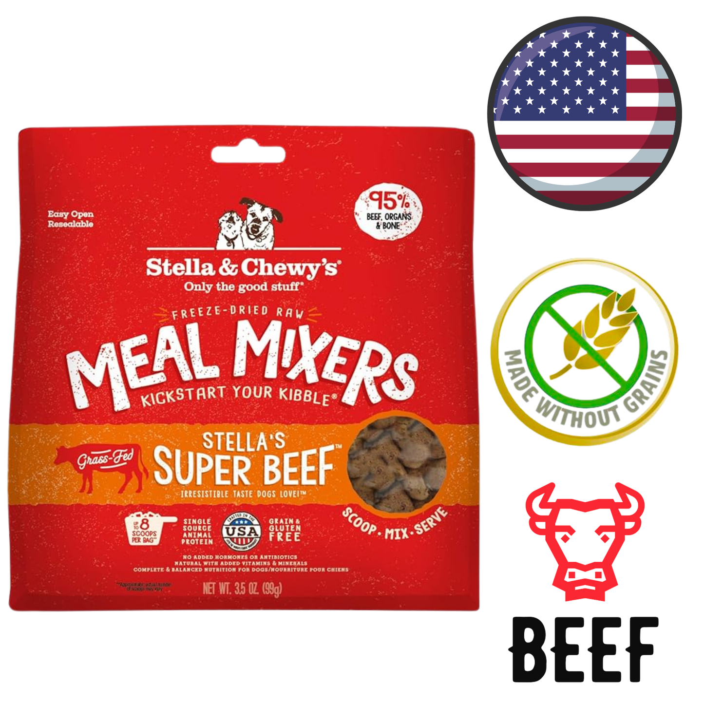 Stella & Chewy's - Stella's Super Beef Freeze Dried Raw Meal Mixers For Dogs - 3.5 Oz