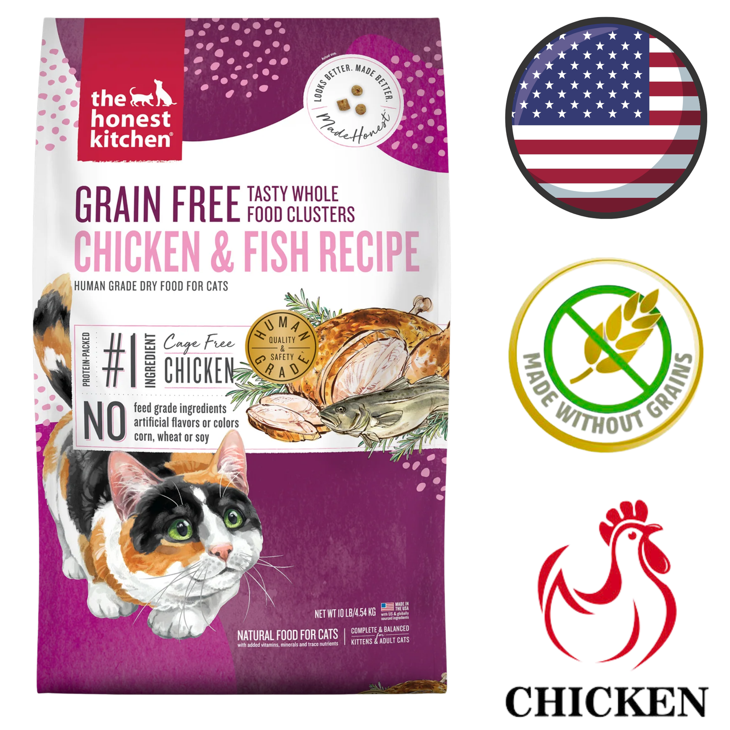 The Honest Kitchen chicken and fish cat food clusters grain free dry food bag with natural ingredients