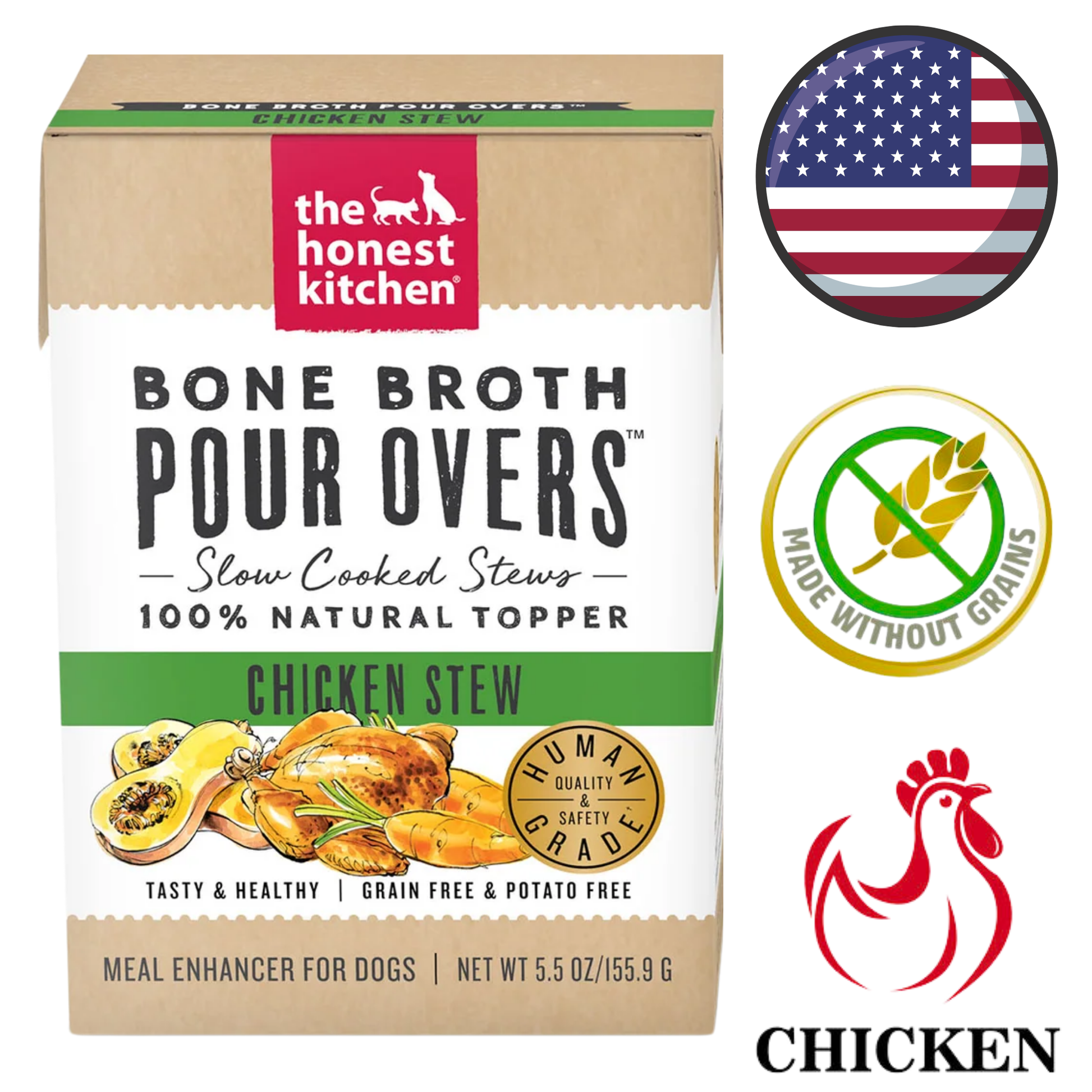 The Honest Kitchen Chicken Stew Dog Pour Overs bone broth wet food meal enhancer for dogs