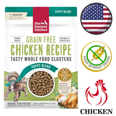 The Honest Kitchen chicken whole food clusters for puppies grain free chicken recipe dry dog food