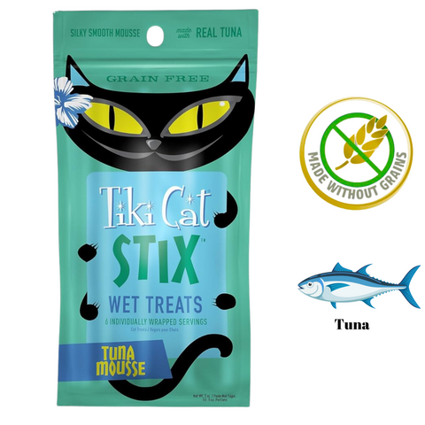 Tiki Cat creamy gravy cat treats Tuna Mousse Stix wet treats grain free with real tuna
