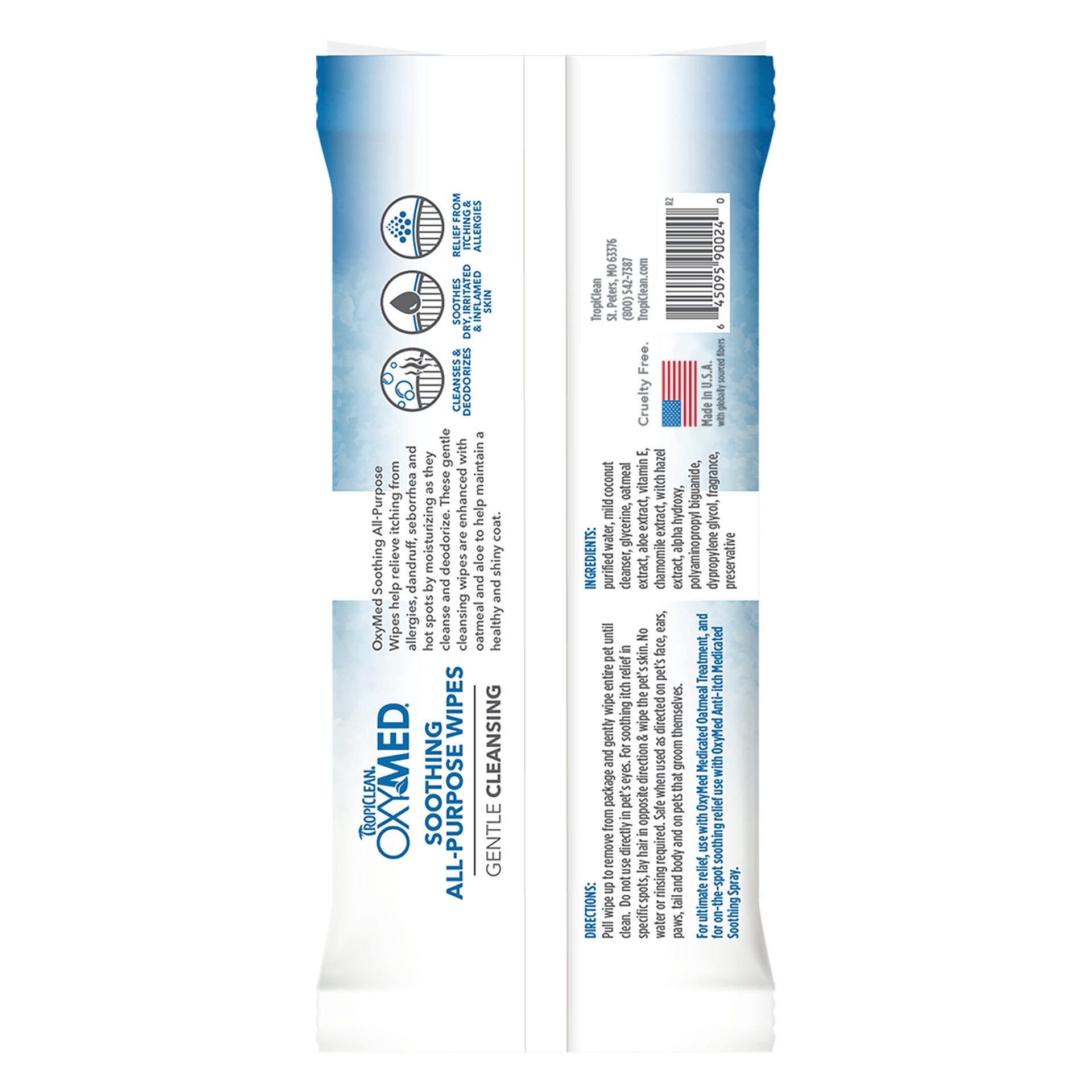 TropiClean Oxymed pet wipes for gentle cleansing and soothing care for dogs and cats