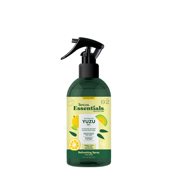 TropiClean dog deodorizing spray Yuzu Gel scent in green bottle with trigger spray for pet grooming