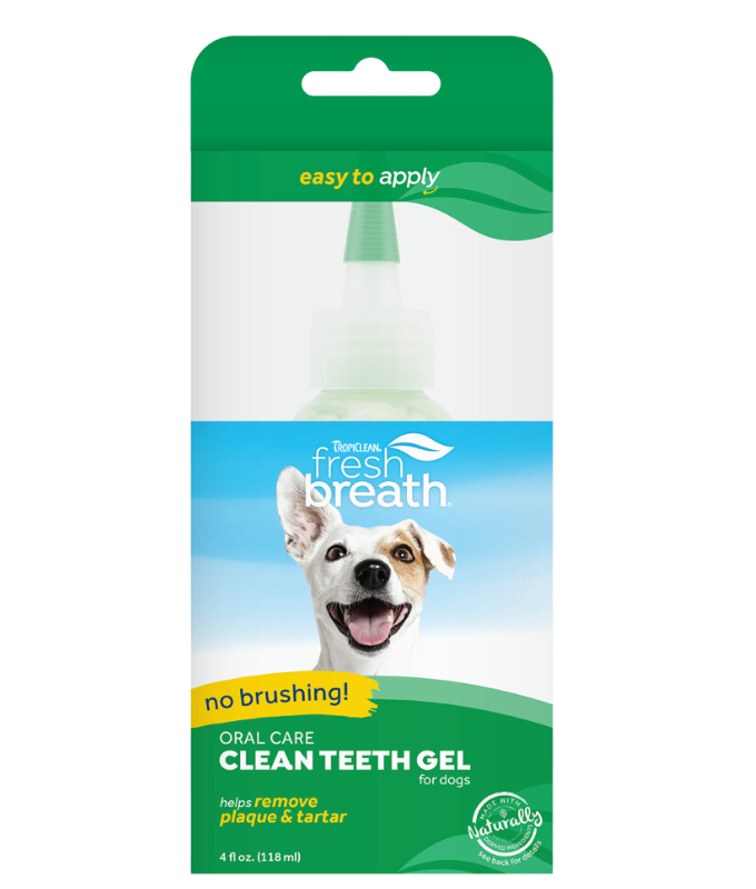 TropiClean dog teeth cleaning gel fresh breath oral care for dogs no brushing needed