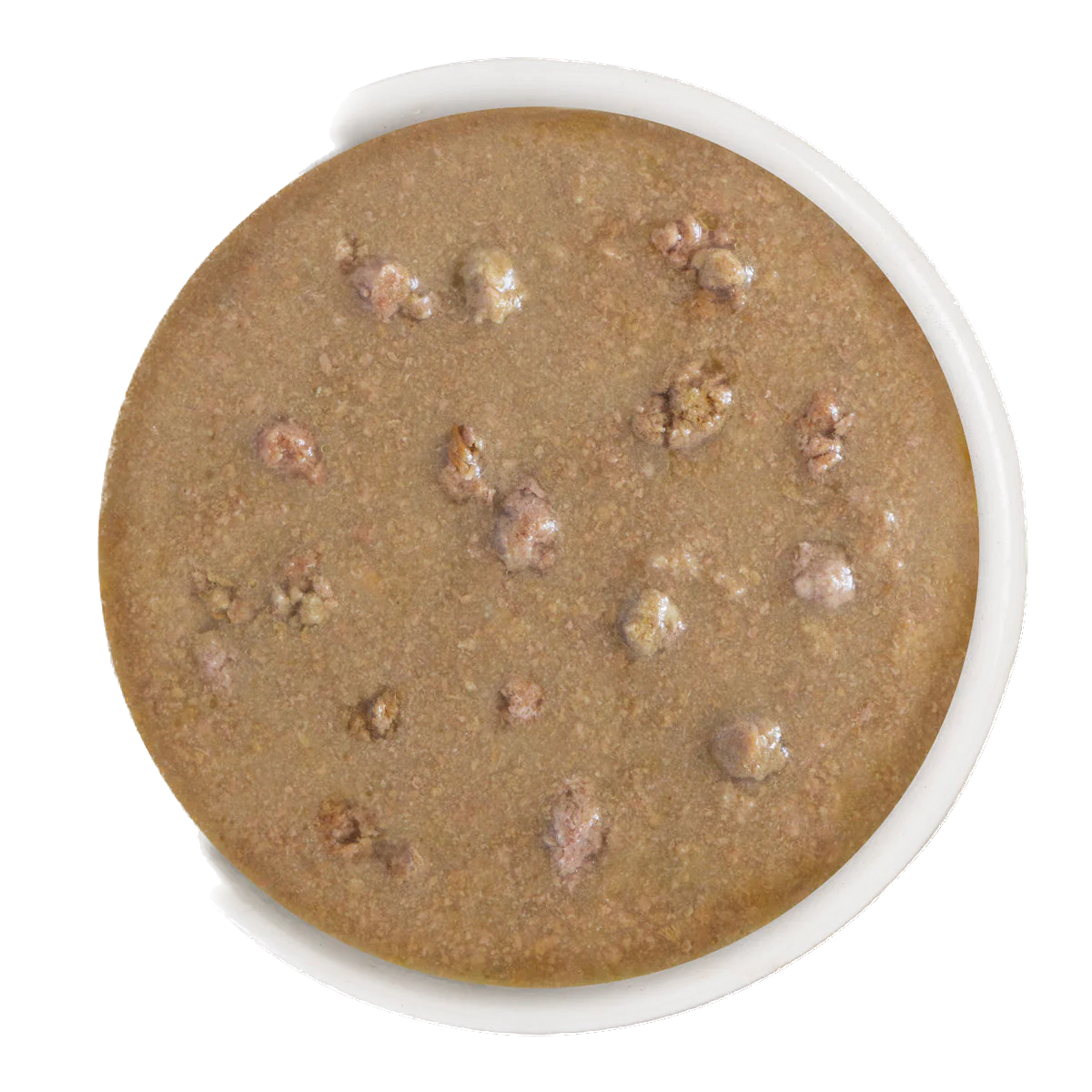 Close-up top view of weruva BFF Shine Bright cat food canned wet food with chunks in gravy