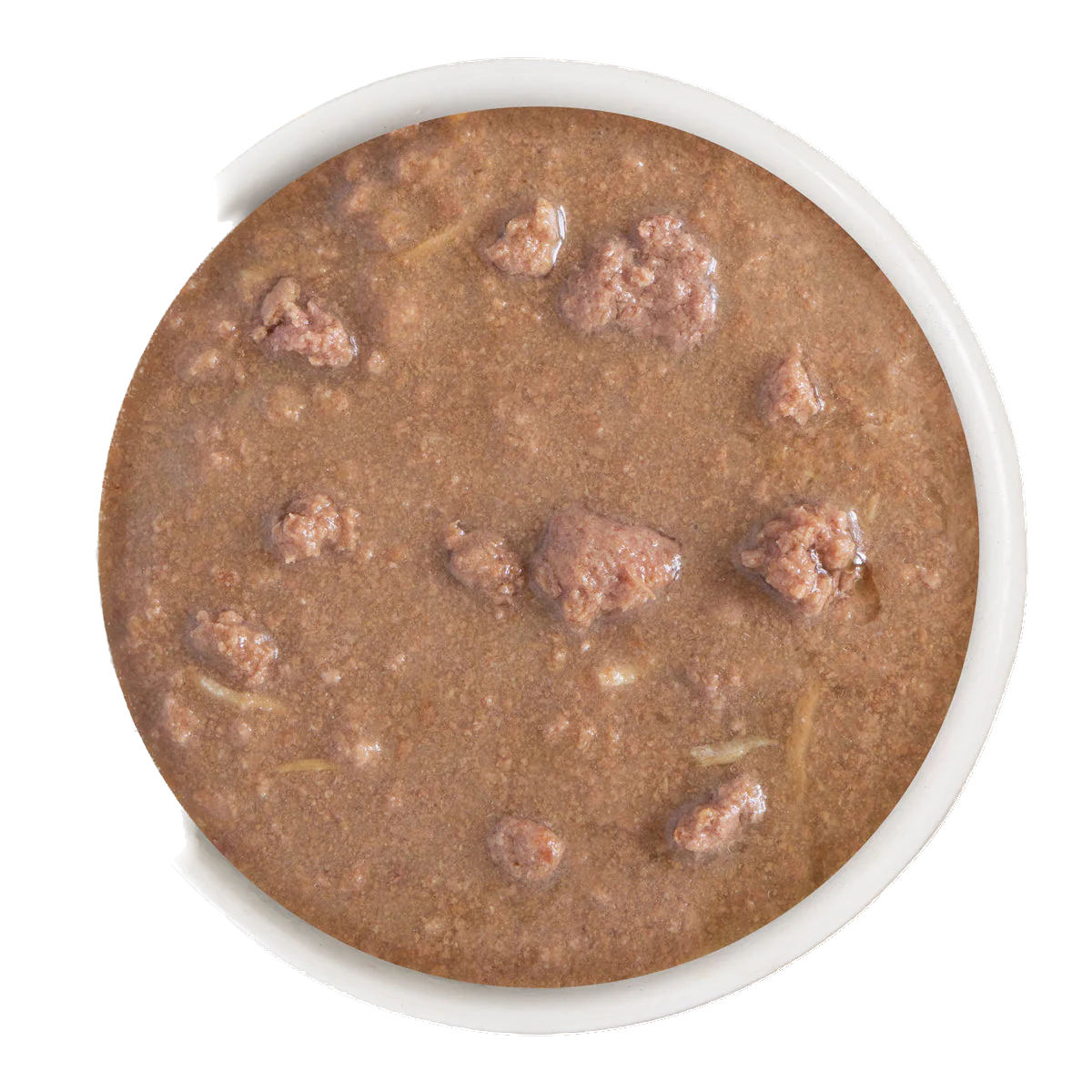 Close-up of Weruva BFF wet cat food showing chunky, meaty texture in a white container