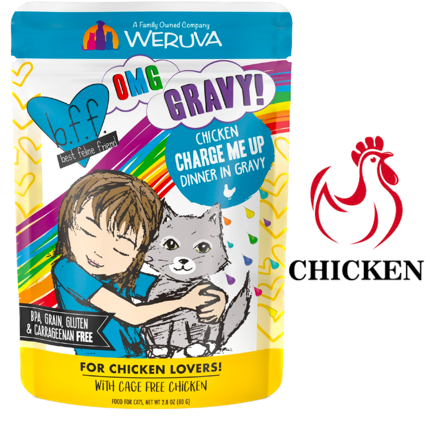Weruva BFF wet cat food Chicken Charge Me Up dinner in gravy pouch for cats