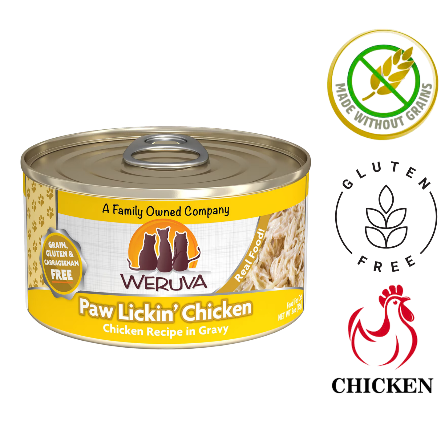 Weruva canned chicken cat food, Paw Lickin Chicken in gravy, grain and gluten free option