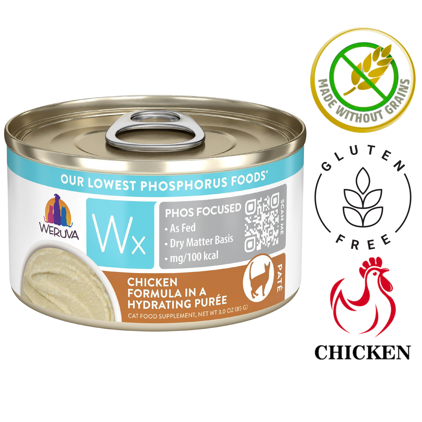 Weruva chicken puree cat food canned wet food with gluten free and grain free labels