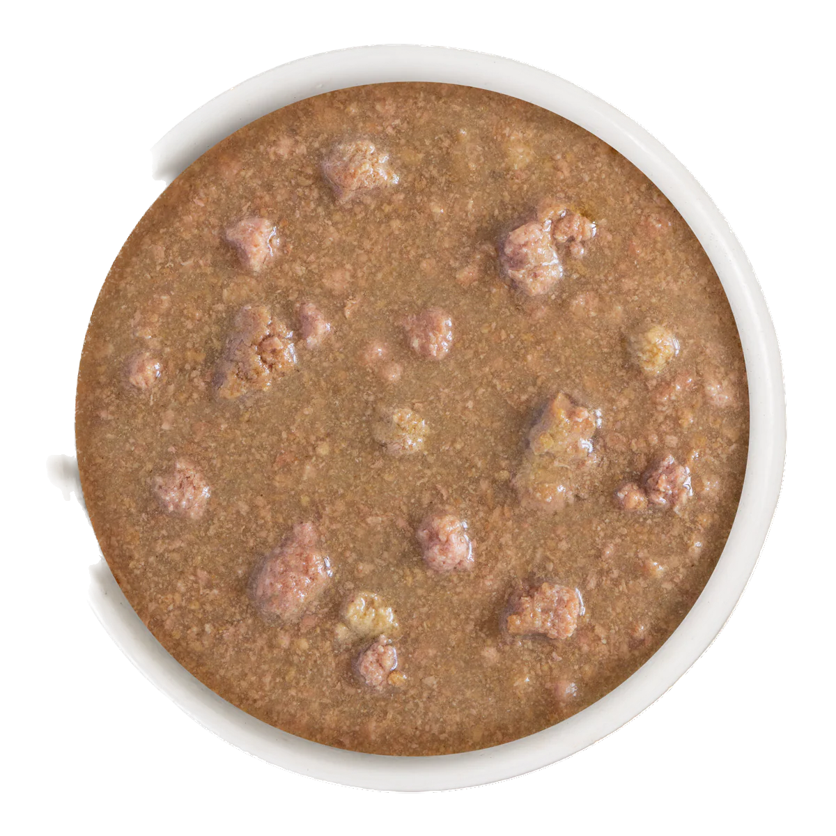 Close-up of Weruva OMG Be Happy cat food in a white bowl showing wet canned food texture
