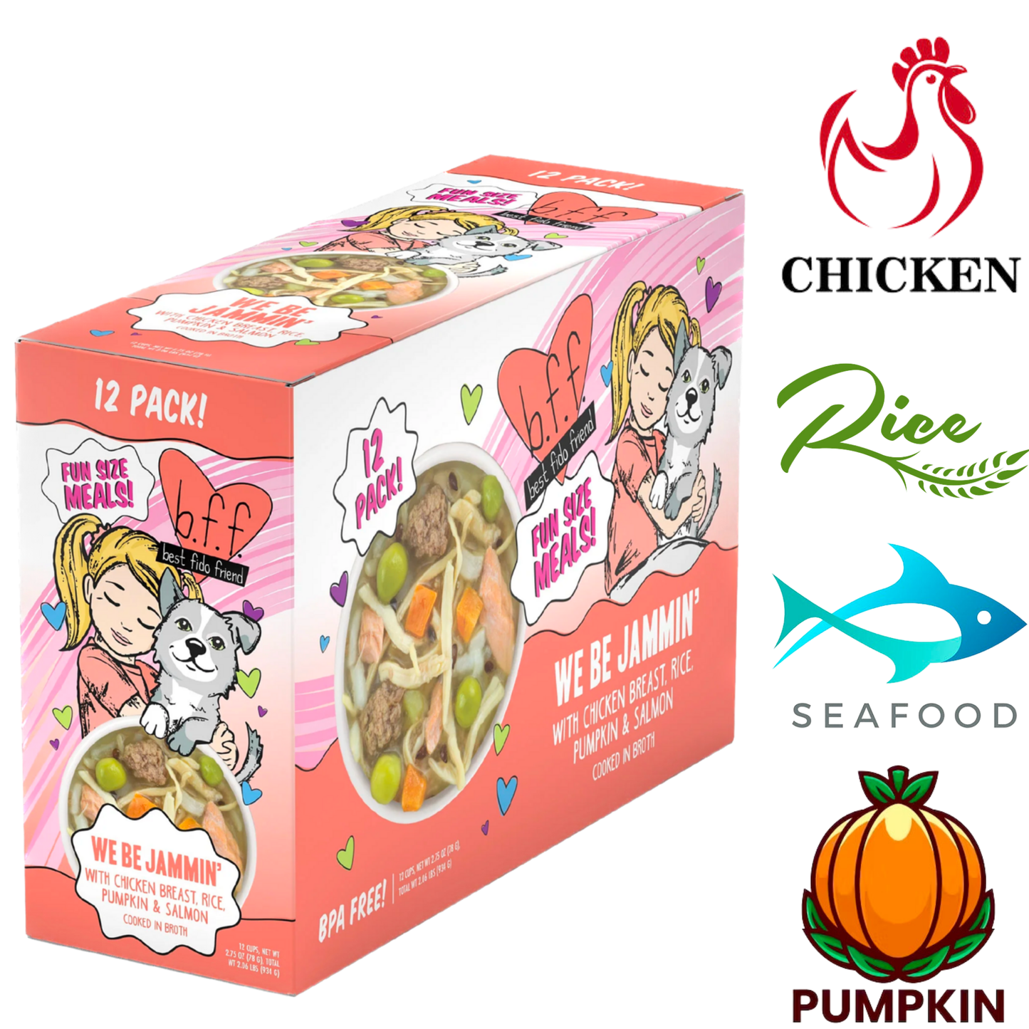 Weruva wet dog food 2.75 oz. variety pack featuring chicken, rice, and seafood with pumpkin for healthy meals