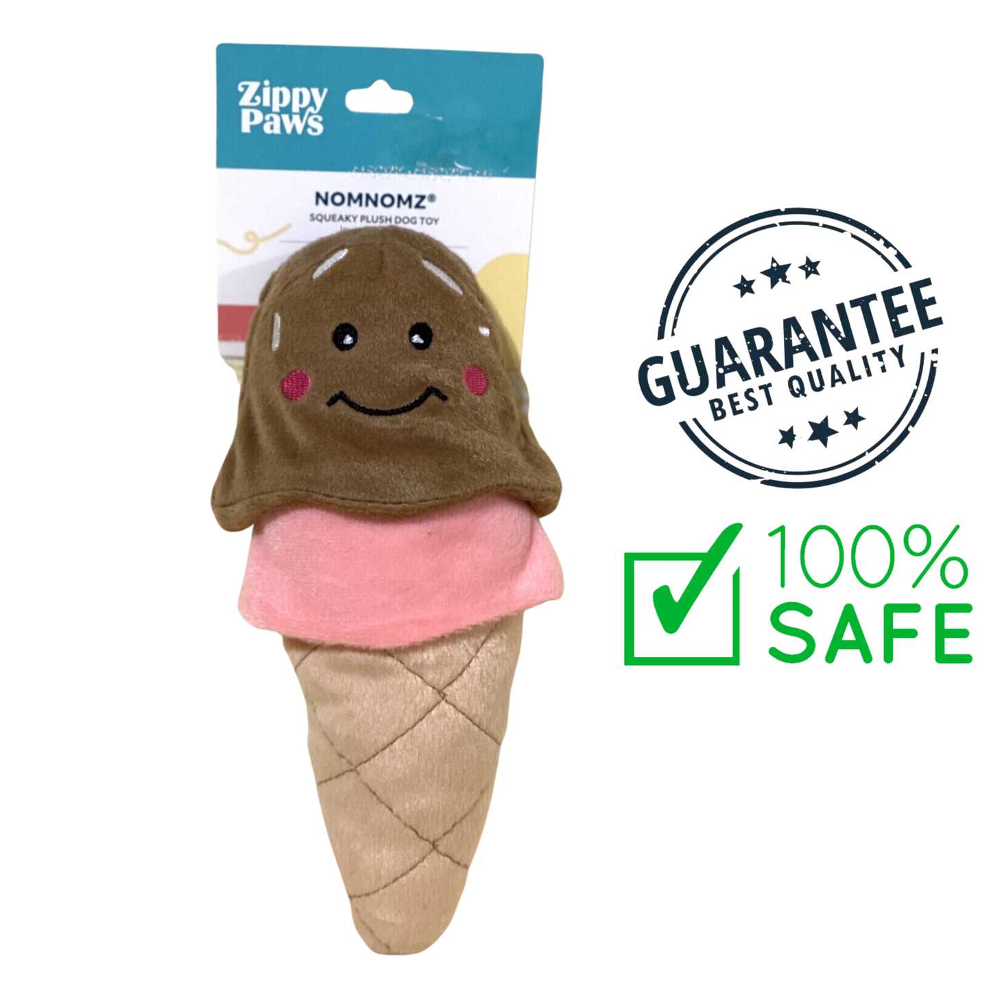 ZippyPaws ice cream dog toy plush squeaky safe chew toy with smiling face