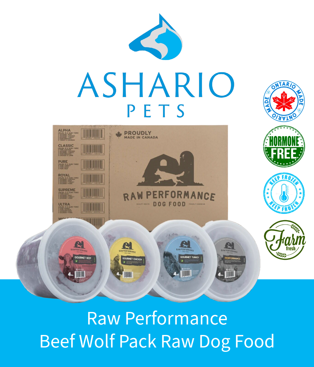 Elevate your dog's diet with Raw Performance's Beef Wolf Pack Raw Dog Food, available at Ashario Pets Store.