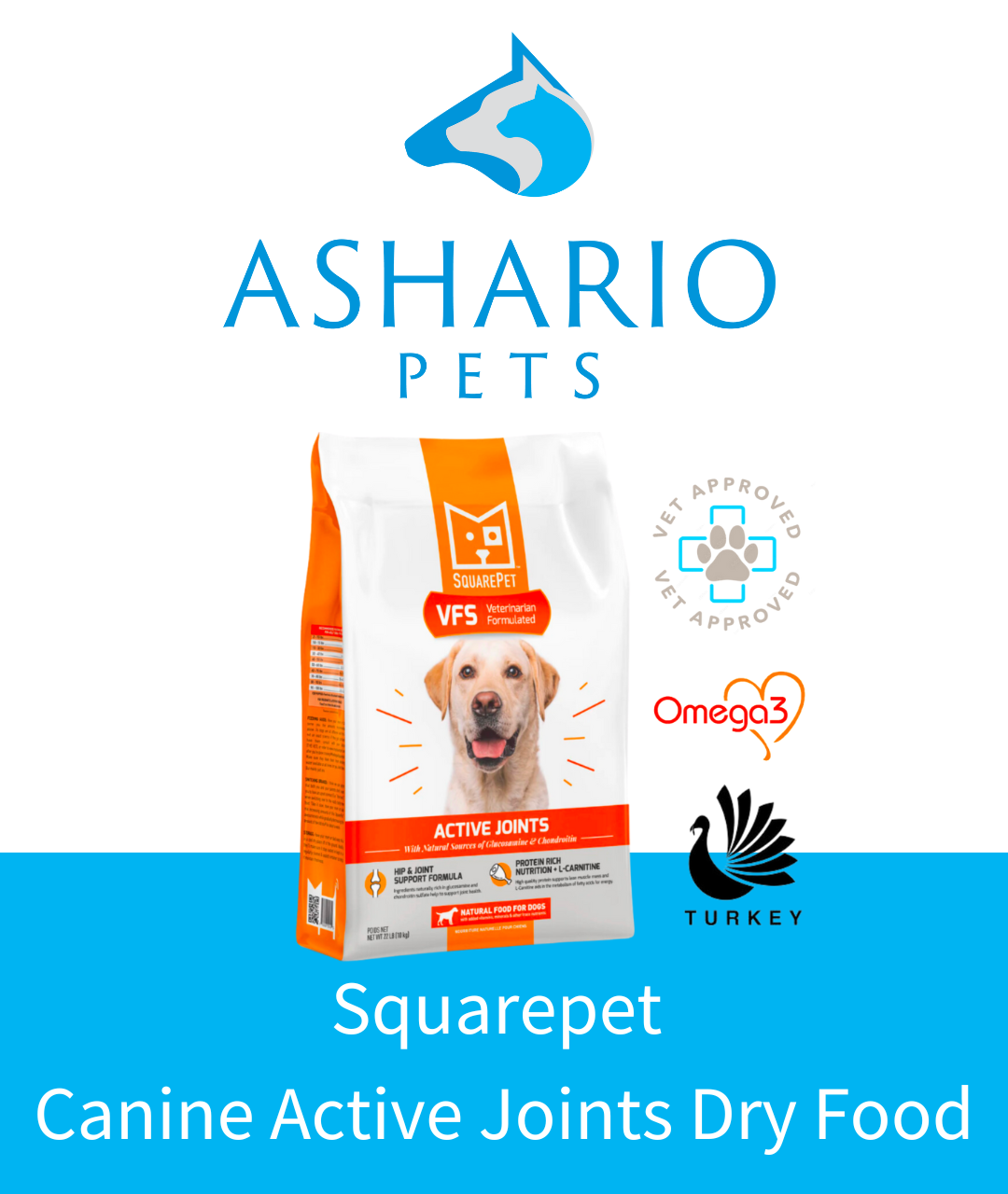 Discover Squarepet Canine Active Joints Dry Dog Food at Ashario Pets Store, tailored to support your furry friend's joint health and mobility. 