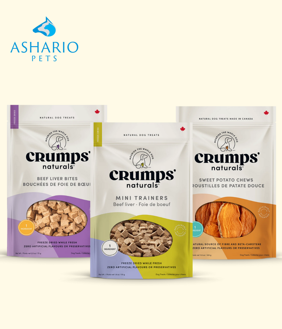 Discover the wholesome goodness of Crumps' Naturals at Ashario Pets! Nourish your pet with premium, all-natural treats crafted with care for moments of pure delight and well-being.