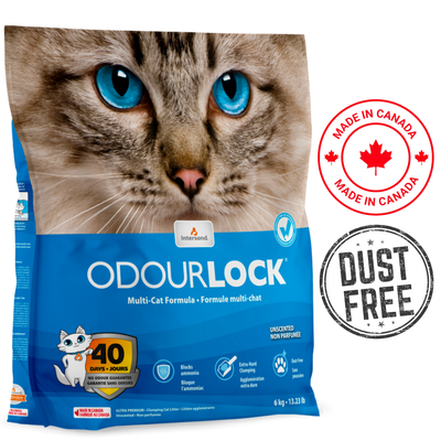 OdourLock Ultra Premium Unscented Cat Litter 6 Kg, high-quality clumping litter with no added fragrance. Controls odors and provides easy cleanup.	