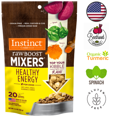 Instinct Raw Boost Mixers Healthy Energy Freeze Dried Topper Dog 5.5 Oz, boosts energy with high-quality raw ingredients. Available at pet stores in North York, Toronto.	