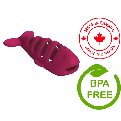 Aikiou Pink Fish Cat Toy made in Canada, BPA free, designed to entertain cats while promoting their health and safety.