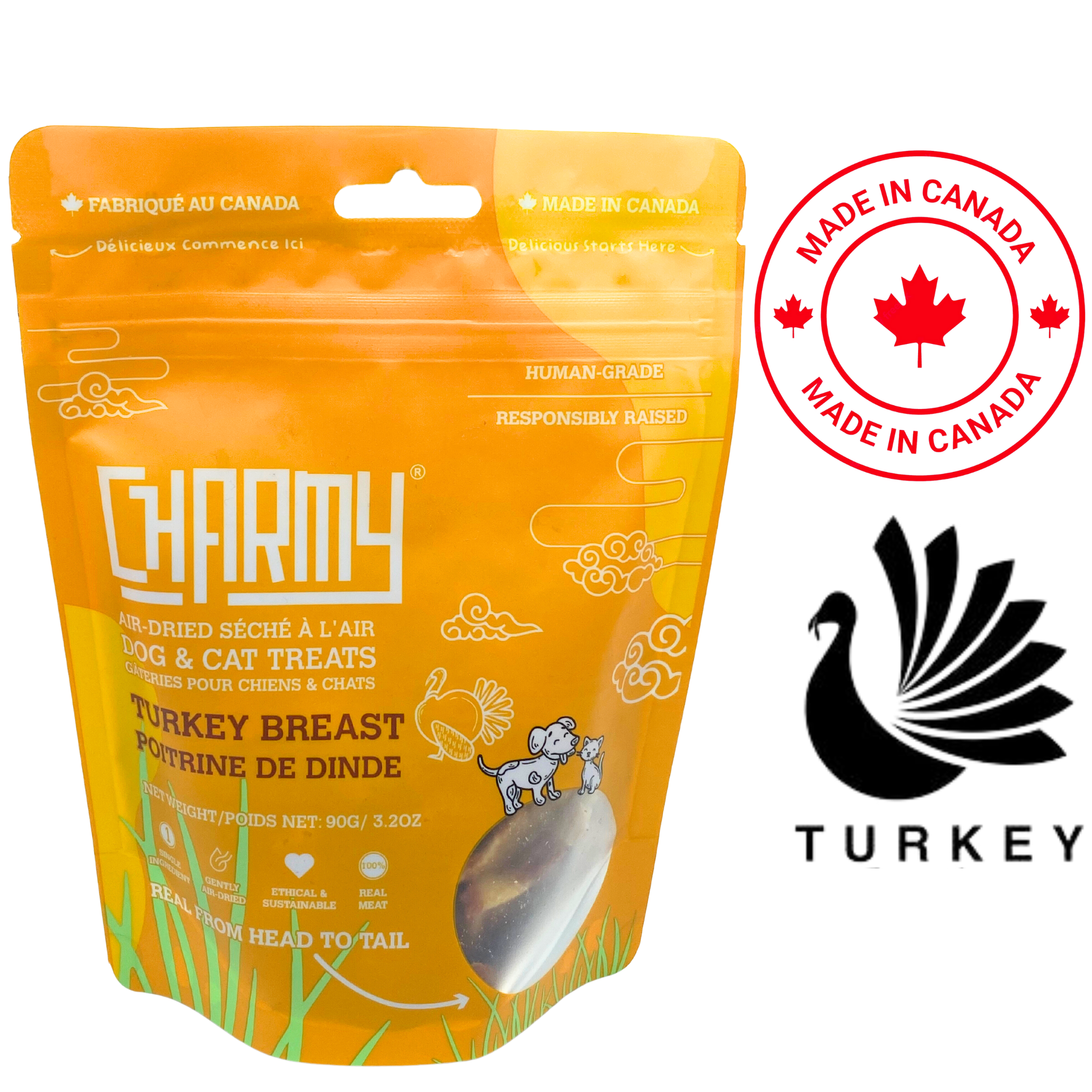 Charmy Air-Dried Turkey Breast 80 grams, air-dried turkey breast, high-protein dog treats, nutritious and tasty, supports a healthy diet and active lifestyle.