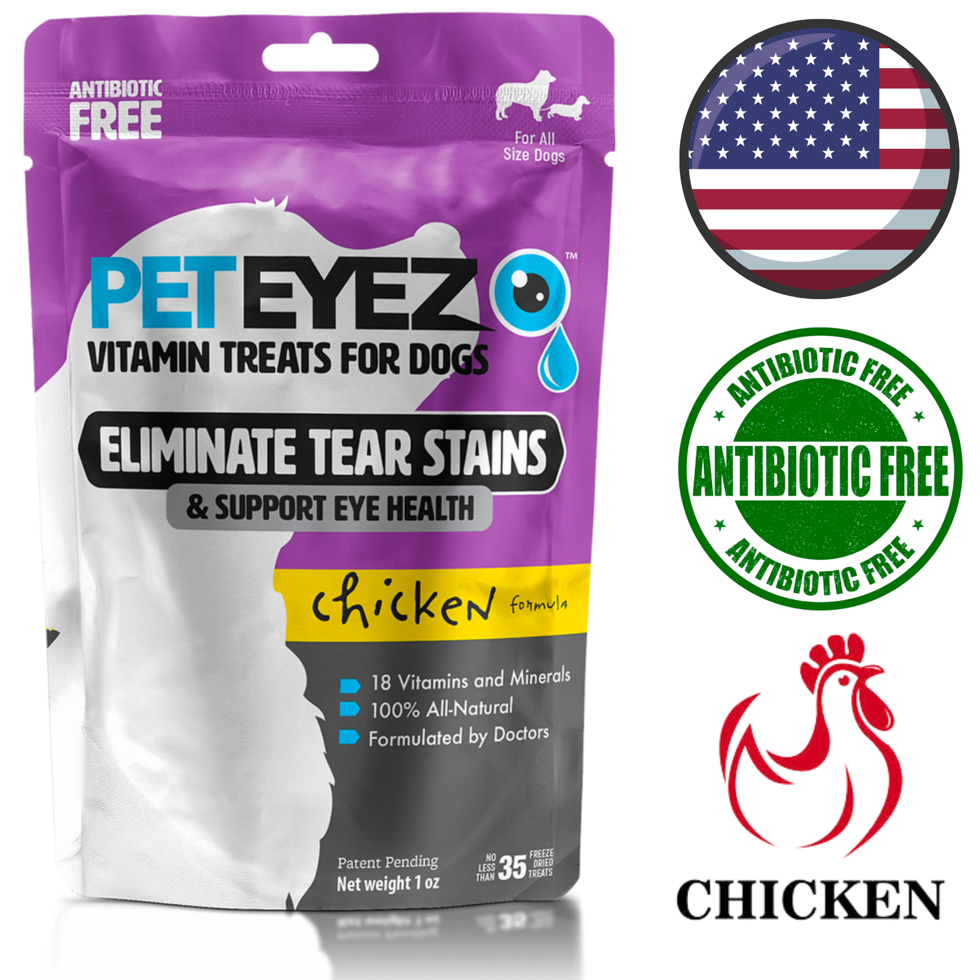 PetEyez Chicken Dog Treats 1 Oz, tasty and nutritious treats for dogs. Made with premium chicken, perfect for rewards.	