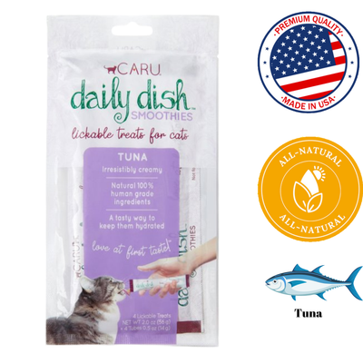 Caru Daily Dish Smoothie Tuna Cat Treat 3 oz, tuna smoothie cat treat, nutritious and high-protein, supports healthy eating and active play.