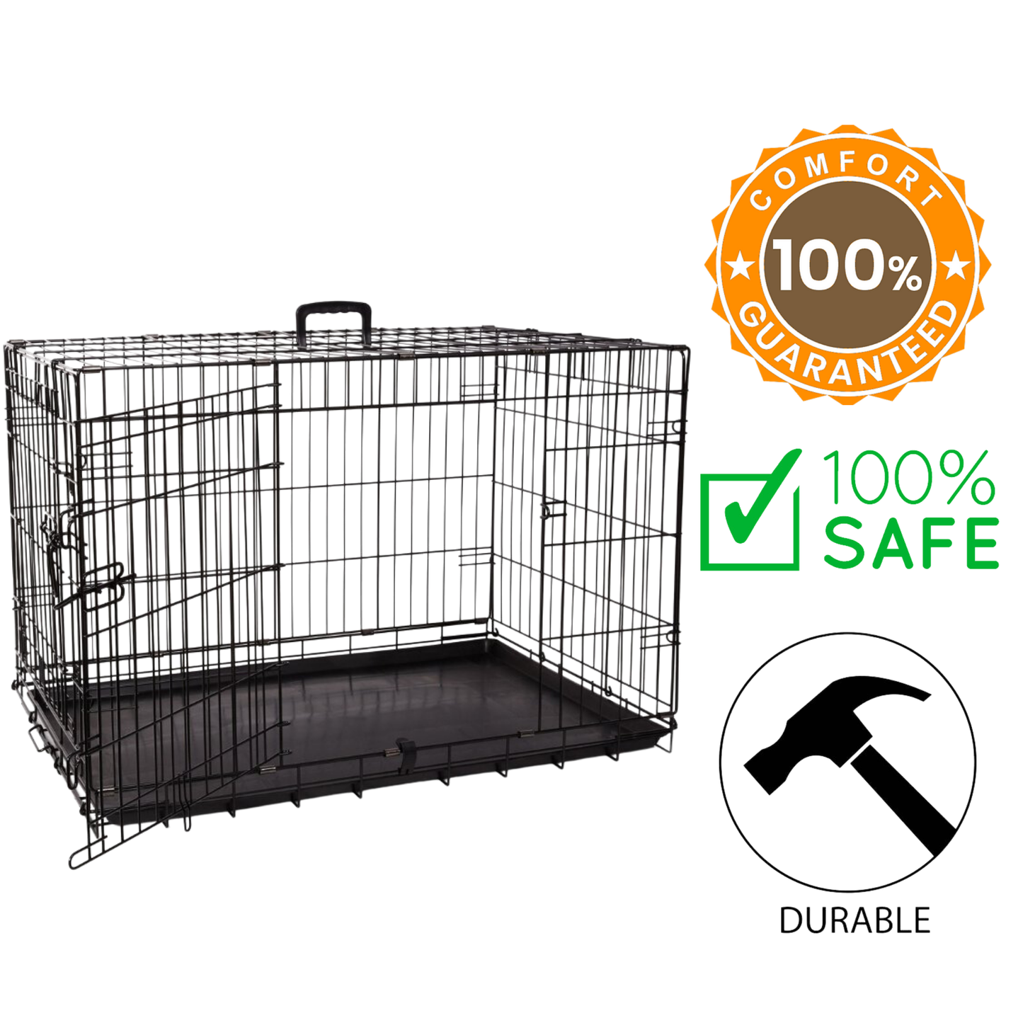 BuD'z Deluxe Crate, 36 inches, providing a secure and comfortable space for your furry friend. Features double-door design for easy access, durable construction for long-lasting use, and foldable design for effortless storage and portability. Includes solid steel frame, easy-to-clean plastic tray, practical handle for transport, and easy assembly.