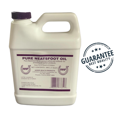 Farnam Pure Neatsfoot Oil, conditions and preserves leather, prevents drying and cracking, maintains leather's natural oils.