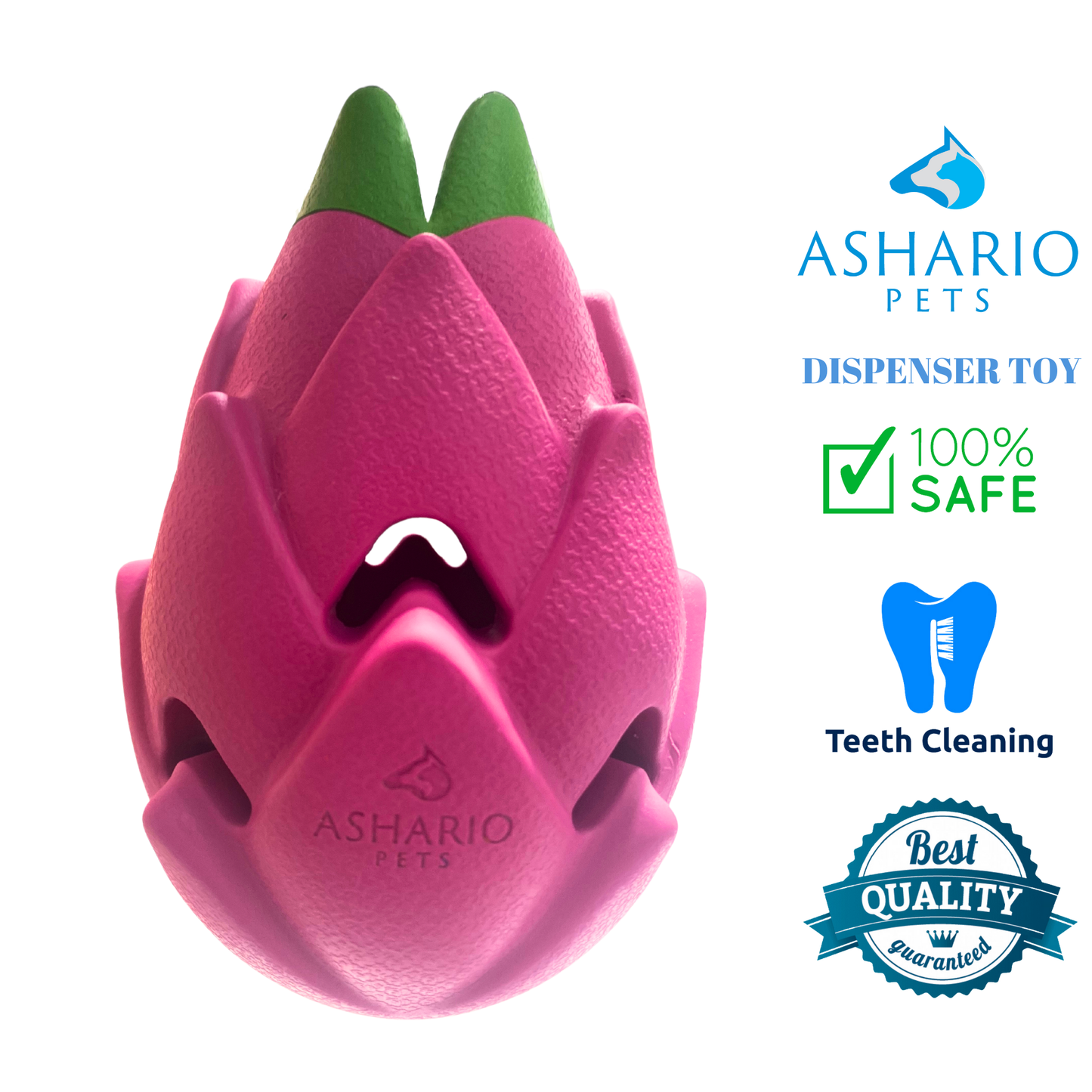 Ashario Pets Dispenser Toy - Dragon Fruit, great for mental stimulation and ideal for aggressive chewers