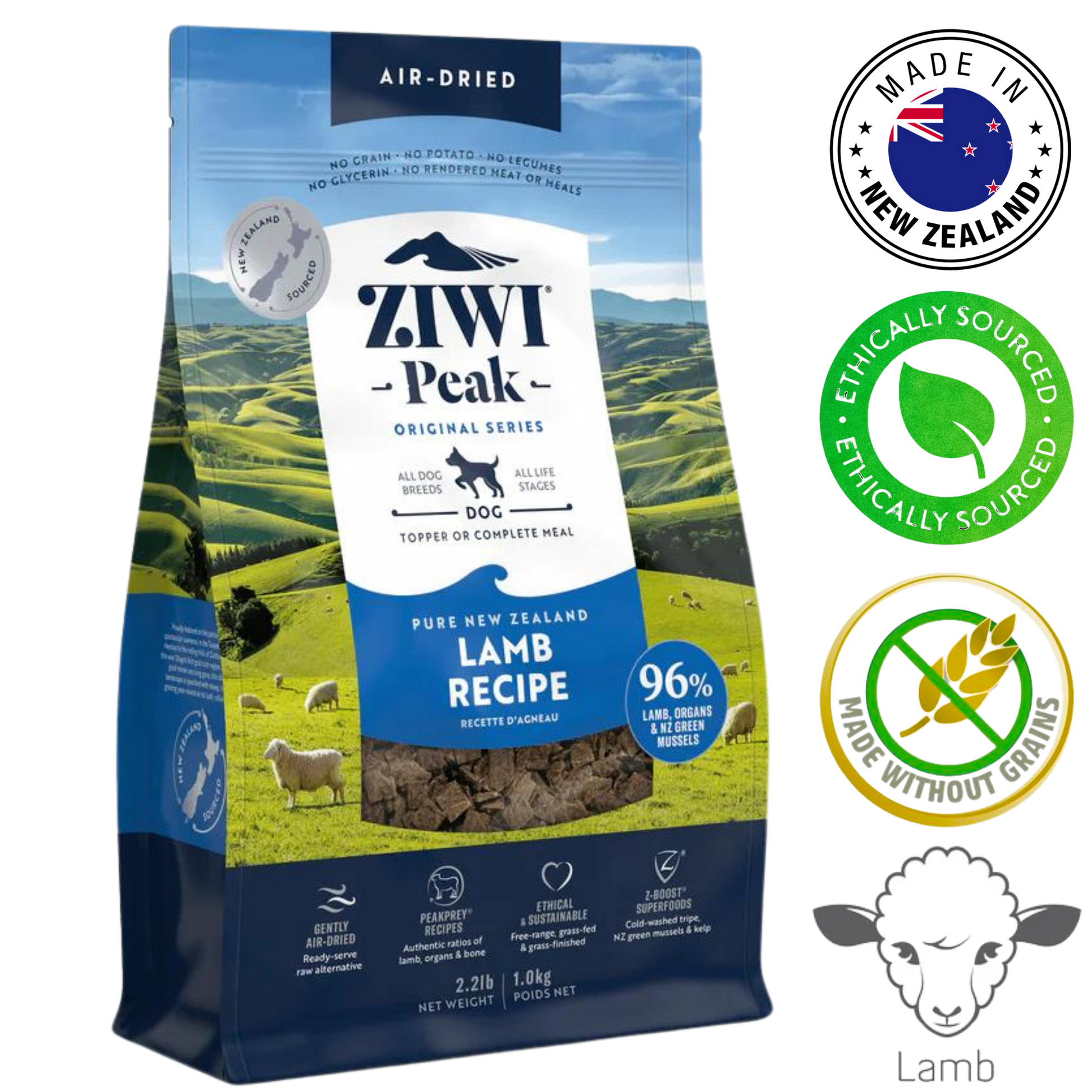 ZIWI Lamb Air Dried Dog Food, 1 Kg, a nutritious and high-protein diet that supports dog health with natural ingredients.	