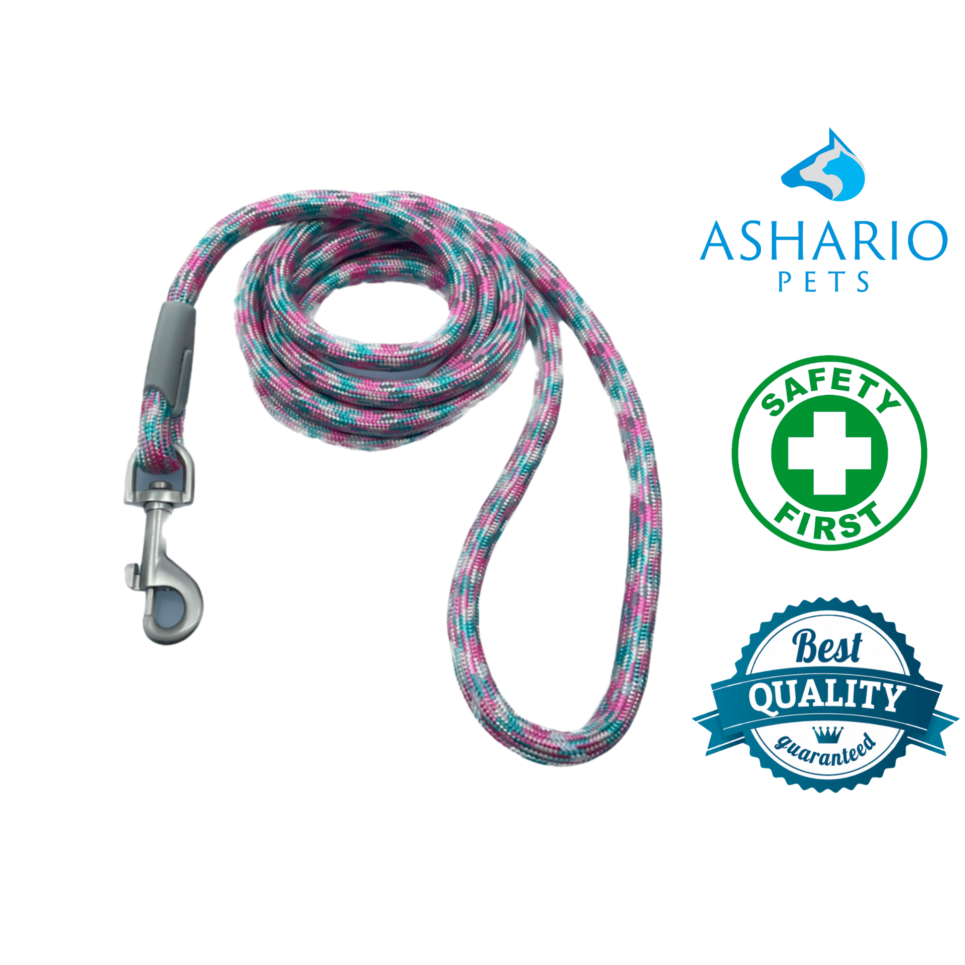 Ashario Pets SoloPup Dog Leash in Pink, crafted with high-quality materials for a comfortable and secure fit during walks with your beloved pet.