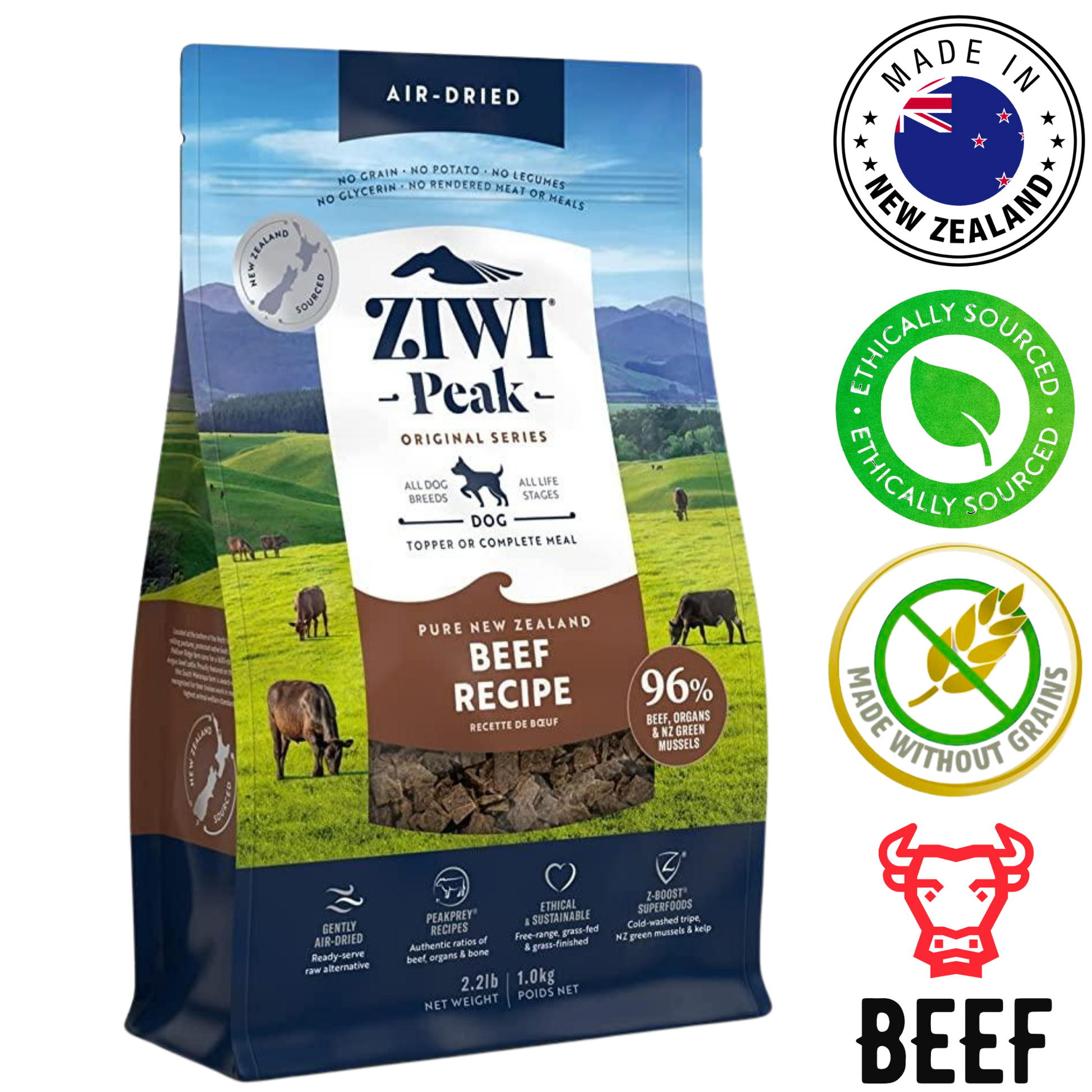 ZIWI Beef Air Dried Dog Food, 1 Kg, a nutritious and high-protein diet that supports dog health with natural ingredients.	