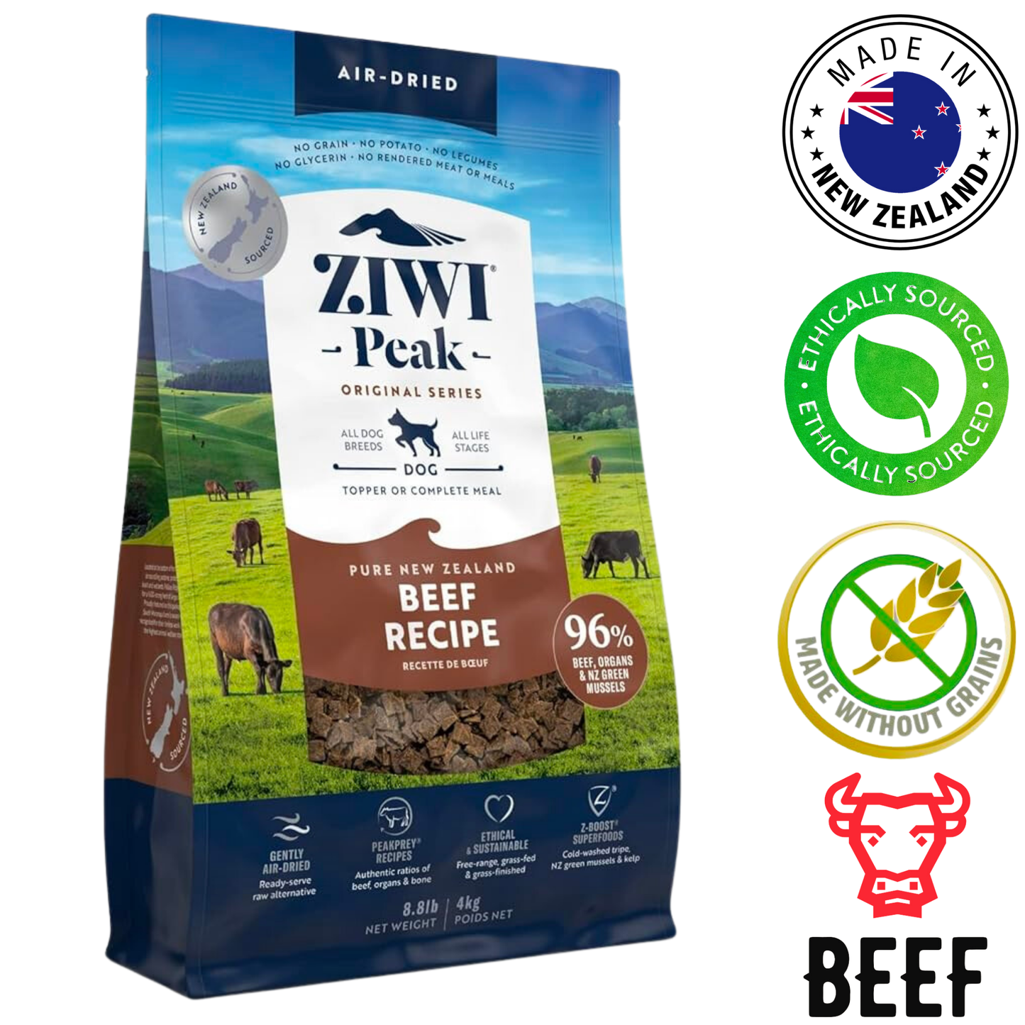 ZIWI Beef Air Dried Dog Food, 4 Kg, a premium diet that offers essential nutrients for dogs.	