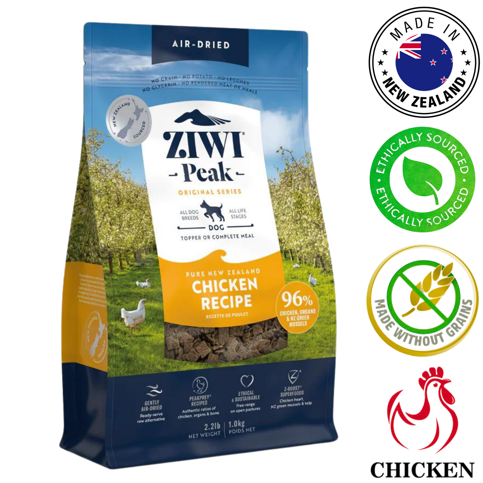 ZIWI Chicken Air Dried Dog Food, 1 Kg, a premium diet that offers essential nutrients for dogs.	