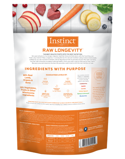 Instinct Raw Longevity Freeze Dried Raw Meals Adult Lamb Dog Food 9.5 Oz, supports senior dogs with raw nutrition. Perfect for pet stores in North York, Toronto.