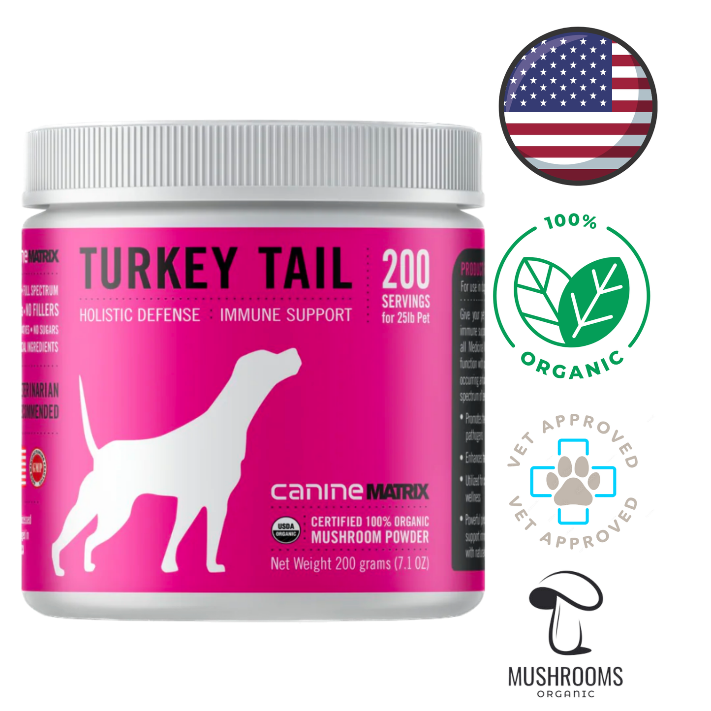 Canine Matrix Turkey Tail Mushroom Powder Dog and Cat 100g, high-quality organic turkey tail mushroom blend, enhances immune health, supports overall wellness, easy-to-mix powder form​