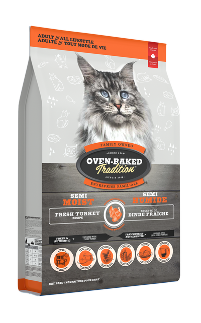 Oven-Baked Tradition Adult Semi Moist Turkey Cat Food 3 lb, nutritious and delicious semi-moist food for cats. Made with premium turkey, oven-baked for optimal health.