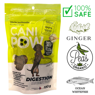 Grand Cru Cani Pow Digestion Treats, supports digestive health in dogs, made with natural ingredients, grain-free and nutritious.