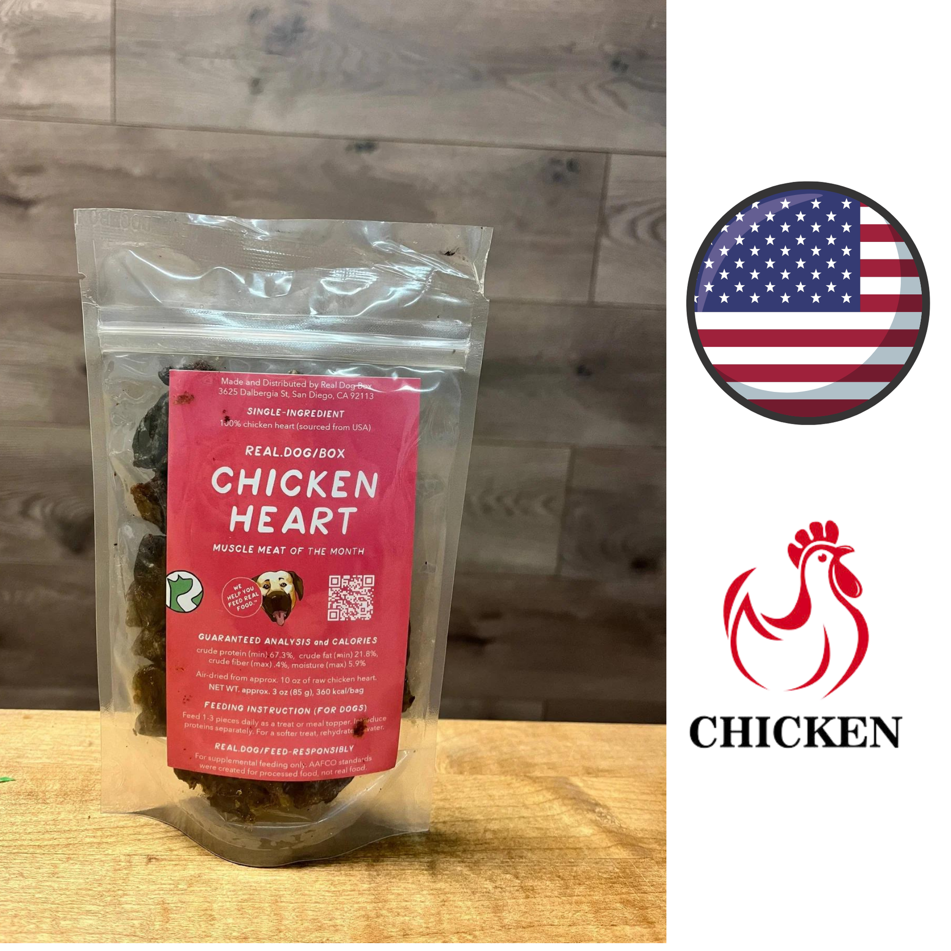 Real Dog Box Air Dried Chicken Heart Dog Treats, nutritious and delicious treats for dogs. Perfect for pet stores in North York.	