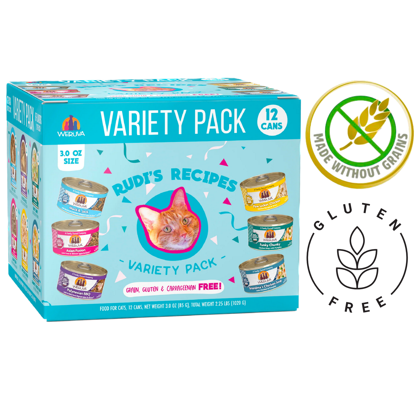 Weruva Rudis Recipes Variety Pack Cat Food, 3 Oz, 5.5 Oz, a variety of flavors for cats. Available at Toronto pet stores.	