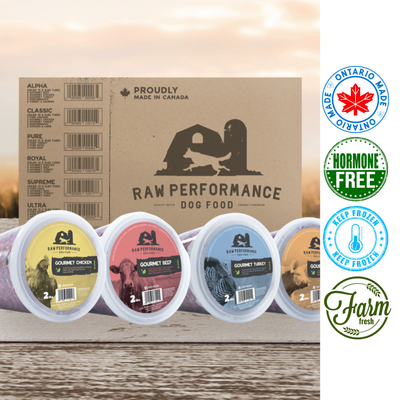 Raw Performance Royal Raw Dog Food Pack, 24 lb, a premium raw feeding option for dogs.	