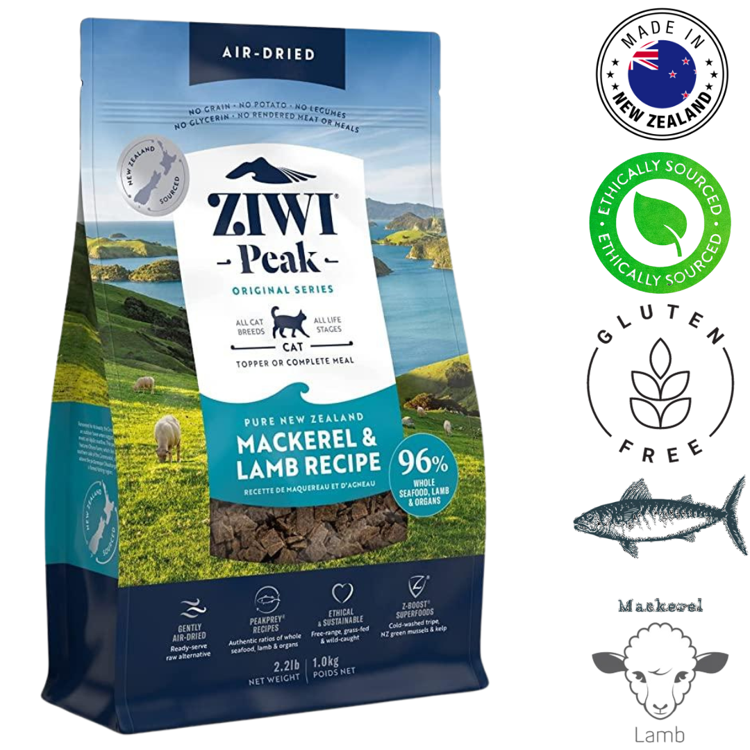 Nutritious ZIWI Mackerel & Lamb Air Dried Cat Food, 1 Kg, ideal for promoting a healthy lifestyle and balanced nutrition for cats.