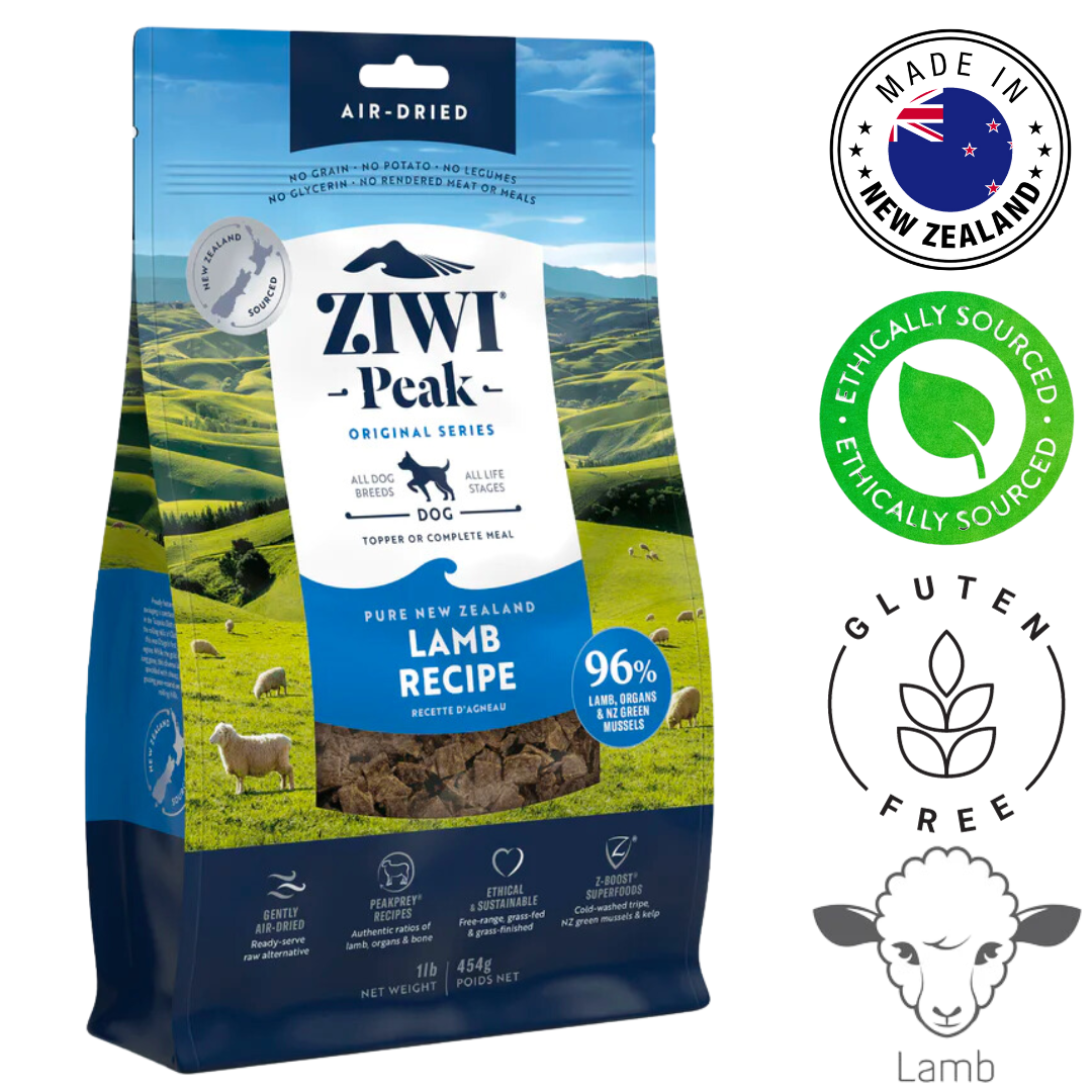 Premium ZIWI Lamb Air Dried Dog Food, 454 Grams, ideal for promoting a healthy lifestyle and balanced diet for dogs.