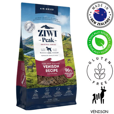 High-protein ZIWI Venison Air Dried Dog Food, 2.5 Kg, perfect for promoting a healthy lifestyle and balanced nutrition for dogs.