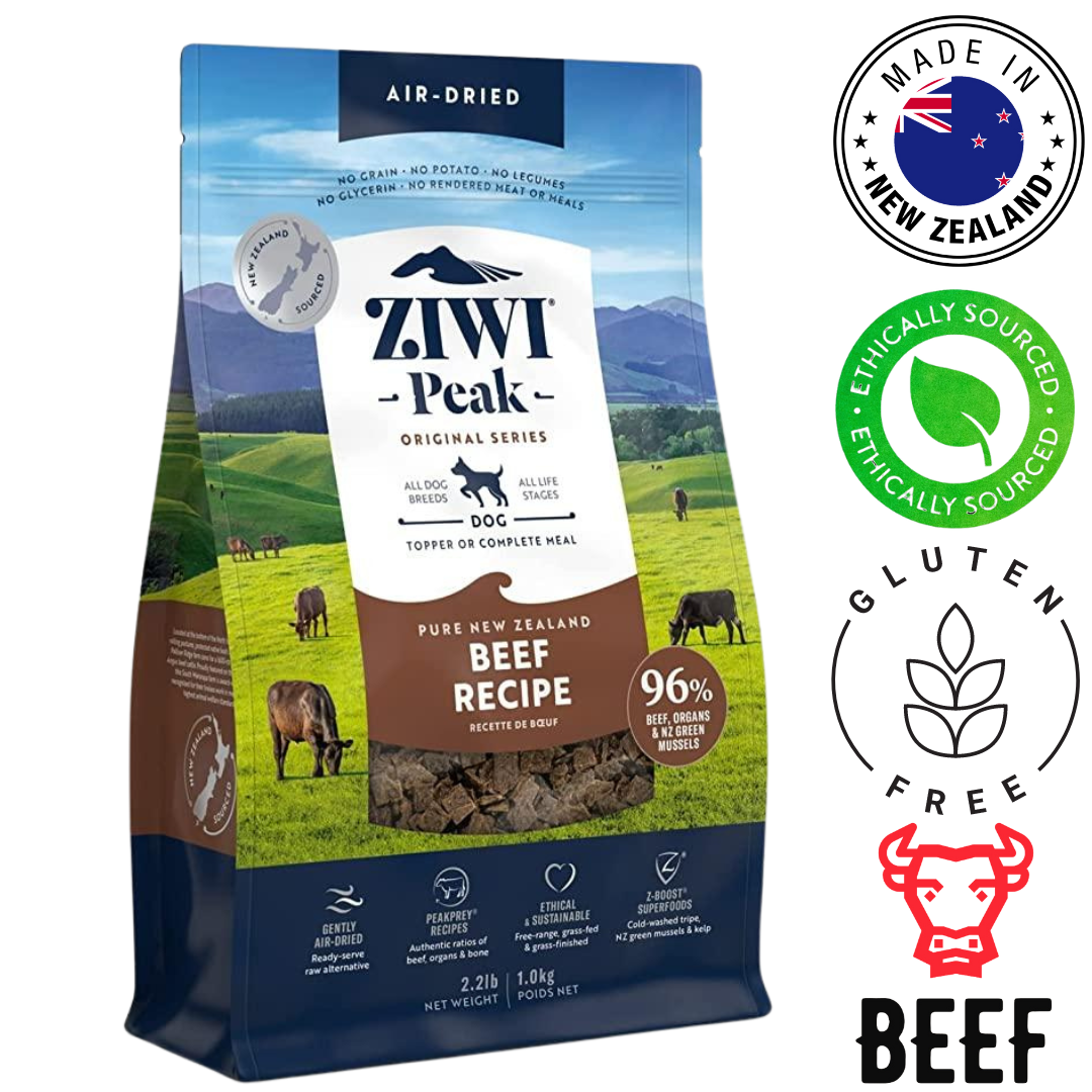 High-protein ZIWI Beef Air Dried Dog Food, 1 Kg, perfect for promoting a healthy lifestyle and balanced nutrition for dogs.