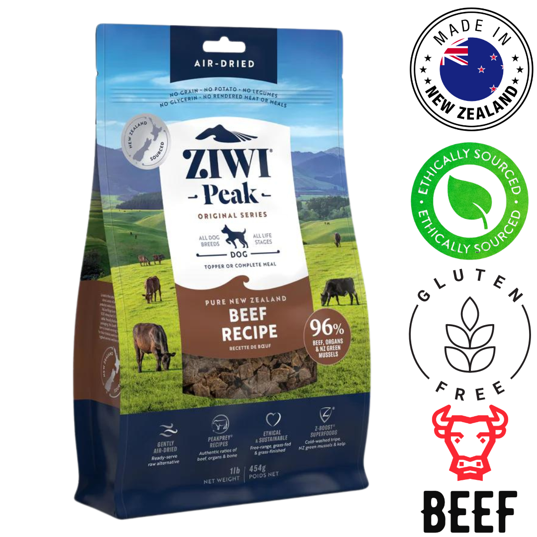 Premium ZIWI Beef Air Dried Dog Food, 454 Grams, perfect for promoting a healthy lifestyle and balanced diet for dogs.