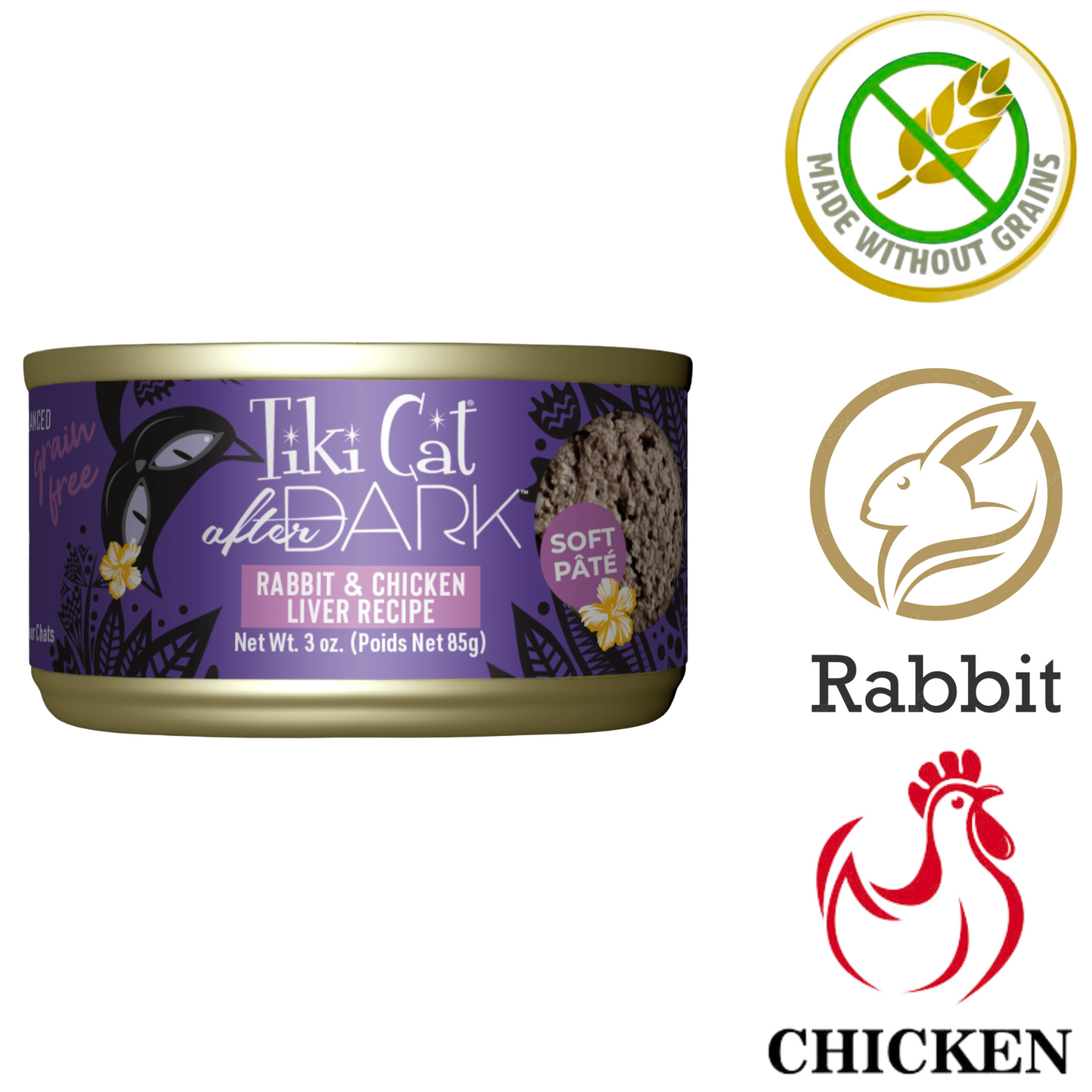 Tiki Cat - After Dark Rabbit & Chicken Liver Canned Cat Food - 3 Oz