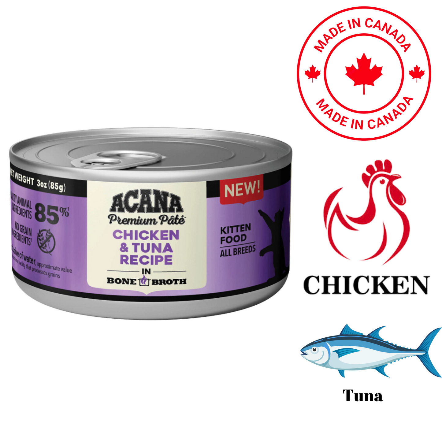 Acana - Kitten Tuna & Chicken In Bone Broth Canned Cat Food - 3 Oz